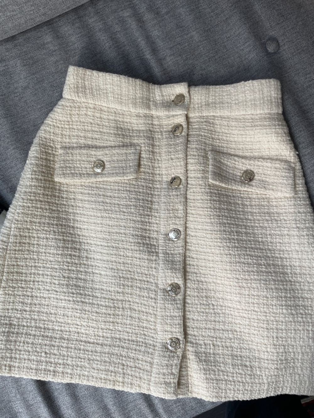 Maje Cream Tweed Button-Front Mini Skirt